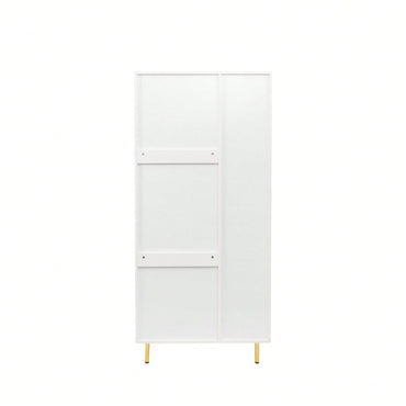 2-Door Wardrobe Closet With Storage Shelves And Hanging Rod, White Finish, Perfect For Bedroom Organization