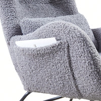Ergonomic High Back Rocking Chair with Headrest Cushion Upholstered Cashmere Fabric Solid Wood Legs Modern Nursery Accent Chair