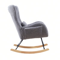 Ergonomic High Back Rocking Chair with Headrest Cushion Upholstered Cashmere Fabric Solid Wood Legs Modern Nursery Accent Chair