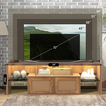 Modern Yellow TV Stand with Adjustable LED Lights and Two Doors for 60 Inch TVs