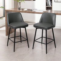 360° Swivel Counter Height Bar Stools Set of 2 with Back Faux Leather Upholstery and Metal Legs 25.6 Inch Seat Height for Kitchen Island Pub