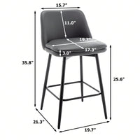 360° Swivel Counter Height Bar Stools Set of 2 with Back Faux Leather Upholstery and Metal Legs 25.6 Inch Seat Height for Kitchen Island Pub