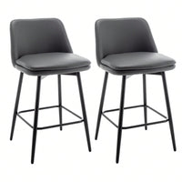 360° Swivel Counter Height Bar Stools Set of 2 with Back Faux Leather Upholstery and Metal Legs 25.6 Inch Seat Height for Kitchen Island Pub