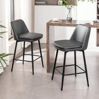 360° Swivel Counter Height Bar Stools Set of 2 with Back Faux Leather Upholstery and Metal Legs 25.6 Inch Seat Height for Kitchen Island Pub