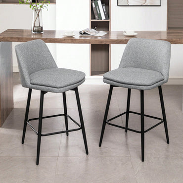360° Swivel Counter Height Bar Stools Set of 2 with Back Faux Leather Upholstery and Metal Legs 25.6 Inch Seat Height for Kitchen Island Pub