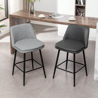 360° Swivel Counter Height Bar Stools Set of 2 with Back Faux Leather Upholstery and Metal Legs 25.6 Inch Seat Height for Kitchen Island Pub