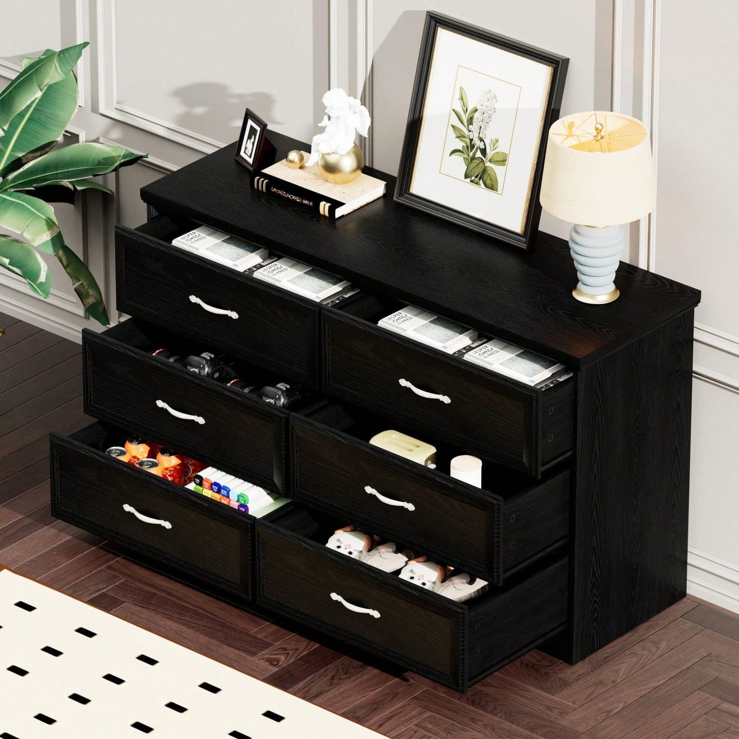 Modern 9 Drawer Dresser with Metal Slides and Anti-Tip Straps for Bedroom Living Room Hallway 47.6L x 15.7W x 28.9H