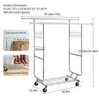 Heavy Duty Adjustable Rolling Garment Rack with Shelves 800lb Capacity Collapsible for Costumes and Decor