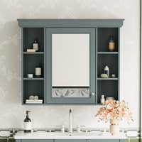 Modern Wall Mounted Bathroom Cabinet with Mirror Door and 6 Open Shelves 35x28 Inches