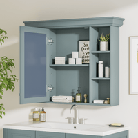 Modern Wall Mounted Bathroom Cabinet with Mirror Door and 6 Open Shelves 35x28 Inches