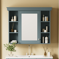 Modern Wall Mounted Bathroom Cabinet with Mirror Door and 6 Open Shelves 35x28 Inches