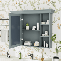 Modern Wall Mounted Bathroom Cabinet with Mirror Door and 6 Open Shelves 35x28 Inches