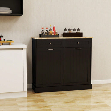 Two Drawer Kitchen Trash Cabinet With Tilt-Out Compartment For Two 10-Gallon Trash Cans