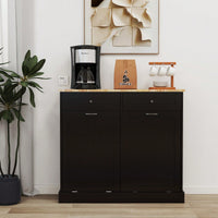 Two Drawer Kitchen Trash Cabinet With Tilt-Out Compartment For Two 10-Gallon Trash Cans