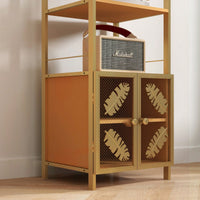 Freestanding Tall Storage Cabinet with Open Shelves and Double Doors for Kitchen Bathroom Living Room Organization