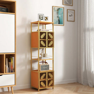 Freestanding Tall Storage Cabinet with Open Shelves and Double Doors for Kitchen Bathroom Living Room Organization