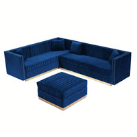 Large Velvet Ottoman Footrest - Modern Tufted Upholstered Foot Stool With Gold Base For Living Room, Bedroom Or Apartment