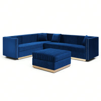 Large Velvet Ottoman Footrest - Modern Tufted Upholstered Foot Stool With Gold Base For Living Room, Bedroom Or Apartment