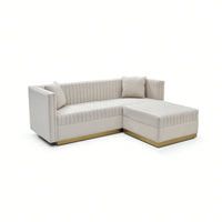 Large Velvet Ottoman Footrest - Modern Tufted Upholstered Foot Stool With Gold Base For Living Room, Bedroom Or Apartment