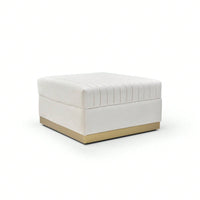 Large Velvet Ottoman Footrest - Modern Tufted Upholstered Foot Stool With Gold Base For Living Room, Bedroom Or Apartment