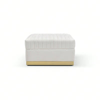 Large Velvet Ottoman Footrest - Modern Tufted Upholstered Foot Stool With Gold Base For Living Room, Bedroom Or Apartment