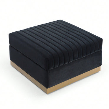 Large Velvet Ottoman Footrest - Modern Tufted Upholstered Foot Stool With Gold Base For Living Room, Bedroom Or Apartment