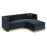 Large Velvet Ottoman Footrest - Modern Tufted Upholstered Foot Stool With Gold Base For Living Room, Bedroom Or Apartment