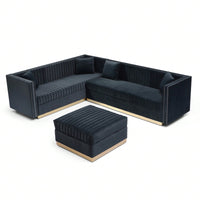Large Velvet Ottoman Footrest - Modern Tufted Upholstered Foot Stool With Gold Base For Living Room, Bedroom Or Apartment