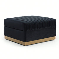 Large Velvet Ottoman Footrest - Modern Tufted Upholstered Foot Stool With Gold Base For Living Room, Bedroom Or Apartment