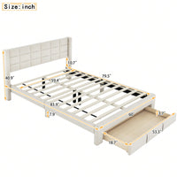 Queen Size Upholstered Platform Bed Frame With Storage Drawer, Slat Support, Under Bed Storage, No Box Spring Needed, Easy Assembly