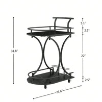 Retro 2-Tier Rolling Bar Cart with Wine Rack and Glass Holder for Kitchen and Living Room