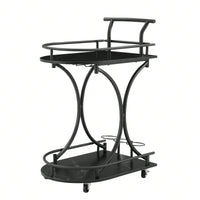 Retro 2-Tier Rolling Bar Cart with Wine Rack and Glass Holder for Kitchen and Living Room
