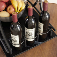 Retro 2-Tier Rolling Bar Cart with Wine Rack and Glass Holder for Kitchen and Living Room