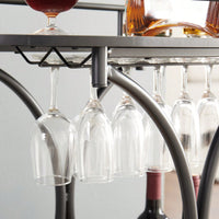 Retro 2-Tier Rolling Bar Cart with Wine Rack and Glass Holder for Kitchen and Living Room