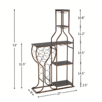 5 Tier Freestanding Wine Rack with Glass Holder and Storage Shelves for Home Bar and Liquor Organization