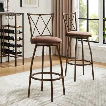 Rustic Farmhouse Bar Stools Set of 2 with Padded Seat and Footrest Sturdy Metal Frame for Kitchen Island Counter Bar Brown