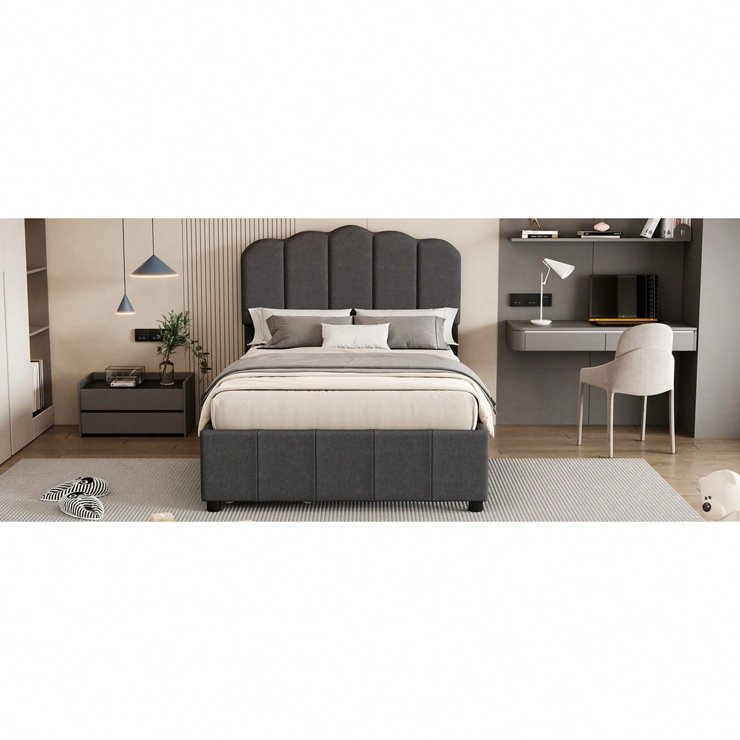 Twin Size Platform Bed Frame With Storage Drawers, Upholstered Linen Headboard And Wood Slat Support, Easy Assembly