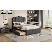 Twin Size Platform Bed Frame With Storage Drawers, Upholstered Linen Headboard And Wood Slat Support, Easy Assembly