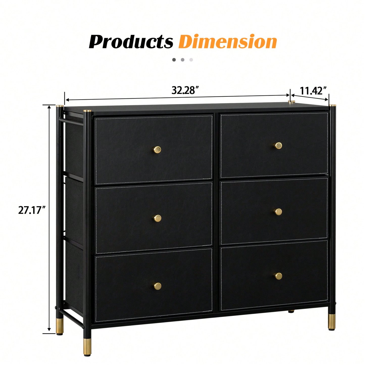 Tall Dresser With 6 PU Leather Drawers, Storage Tower With Fabric Bins, Double Dresser For Bedroom, Closet, Living Room, Hallway - Black