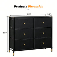 Tall Dresser With 6 PU Leather Drawers, Storage Tower With Fabric Bins, Double Dresser For Bedroom, Closet, Living Room, Hallway - Black