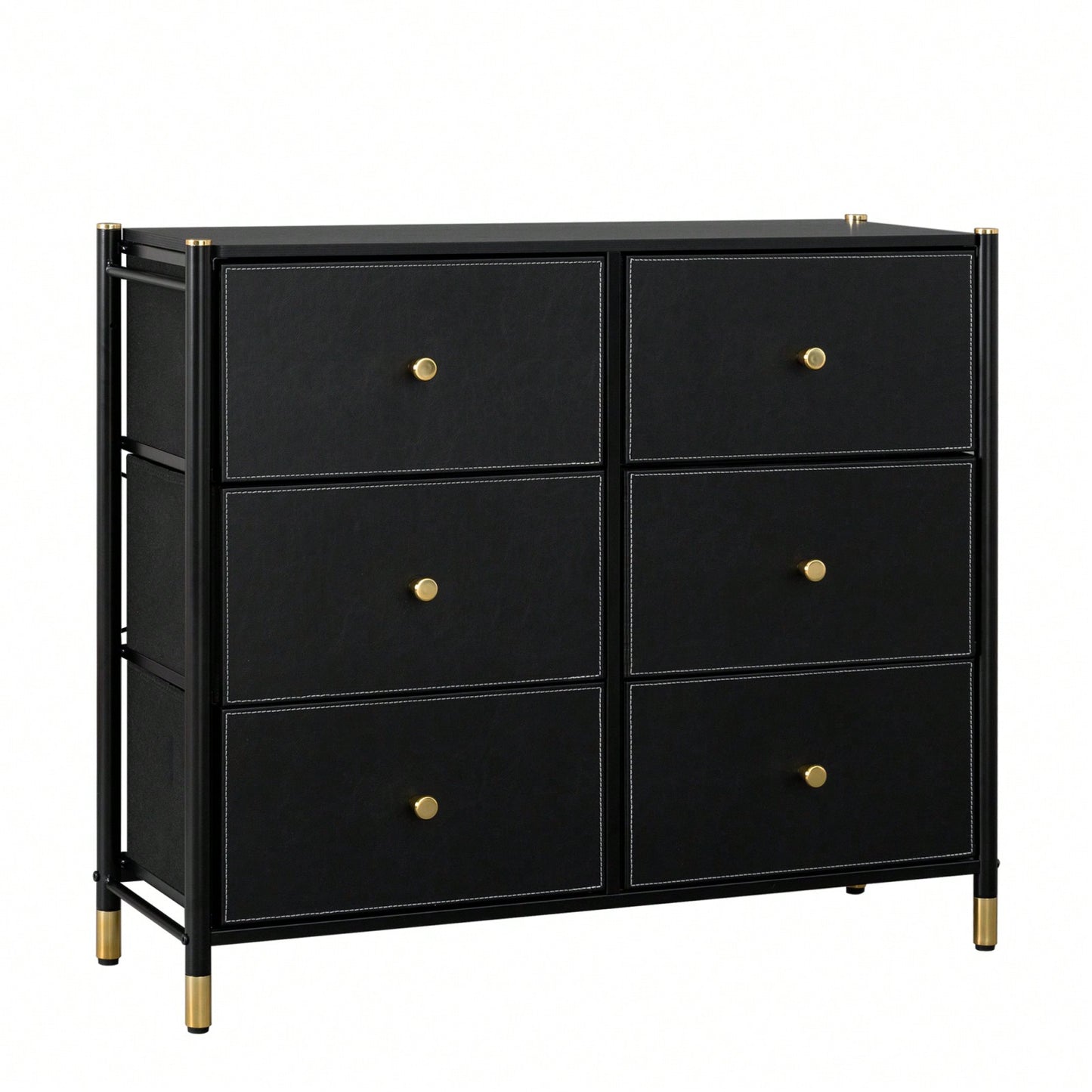 Tall Dresser With 6 PU Leather Drawers, Storage Tower With Fabric Bins, Double Dresser For Bedroom, Closet, Living Room, Hallway - Black