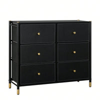 Tall Dresser With 6 PU Leather Drawers, Storage Tower With Fabric Bins, Double Dresser For Bedroom, Closet, Living Room, Hallway - Black