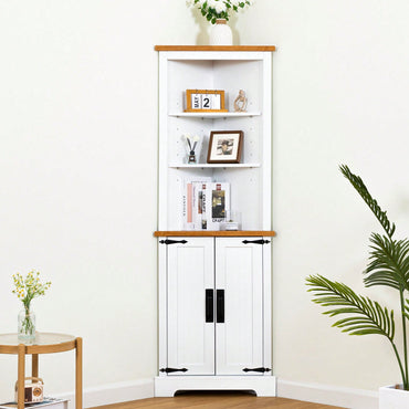 Corner Storage Cabinet with Doors Adjustable Shelves Free Standing for Bathroom Living Room Bedroom Kitchen White Brown