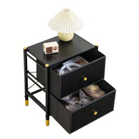 Compact 2 Drawer Nightstand with PU Leather Bins Stylish Bedside Table for Bedroom and Living Room Black 18 Inch