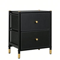 Compact 2 Drawer Nightstand with PU Leather Bins Stylish Bedside Table for Bedroom and Living Room Black 18 Inch