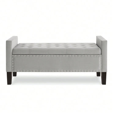 Upholstered Tufted Button Storage Bench With Nail Trim