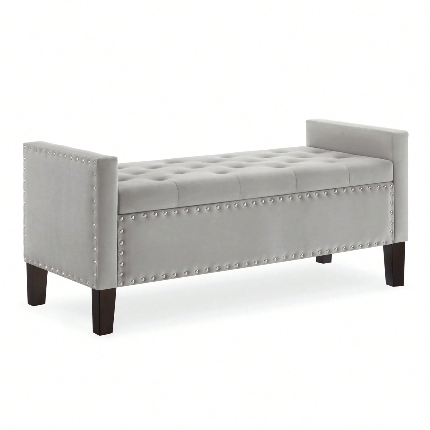 Upholstered Tufted Button Storage Bench With Nail Trim