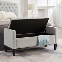 Upholstered Tufted Button Storage Bench With Nail Trim