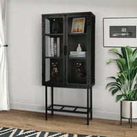 Industrial Black Cabinet with Metal Mesh Doors Adjustable Shelves Anti-Tip Kitchen Sideboard Dust-Free Storage