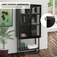 Industrial Black Cabinet with Metal Mesh Doors Adjustable Shelves Anti-Tip Kitchen Sideboard Dust-Free Storage